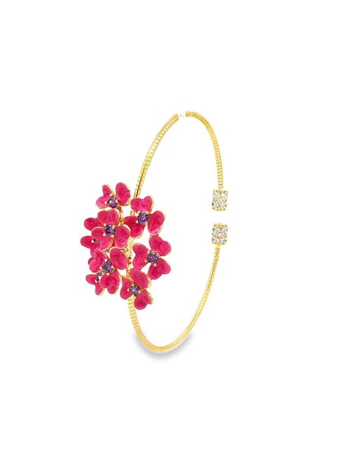 Bracciale Clover con pietre Ametista dorate e smalto rosa pastello GOCCIAZZURRA JEWELS | BRCLOVEROROROSA